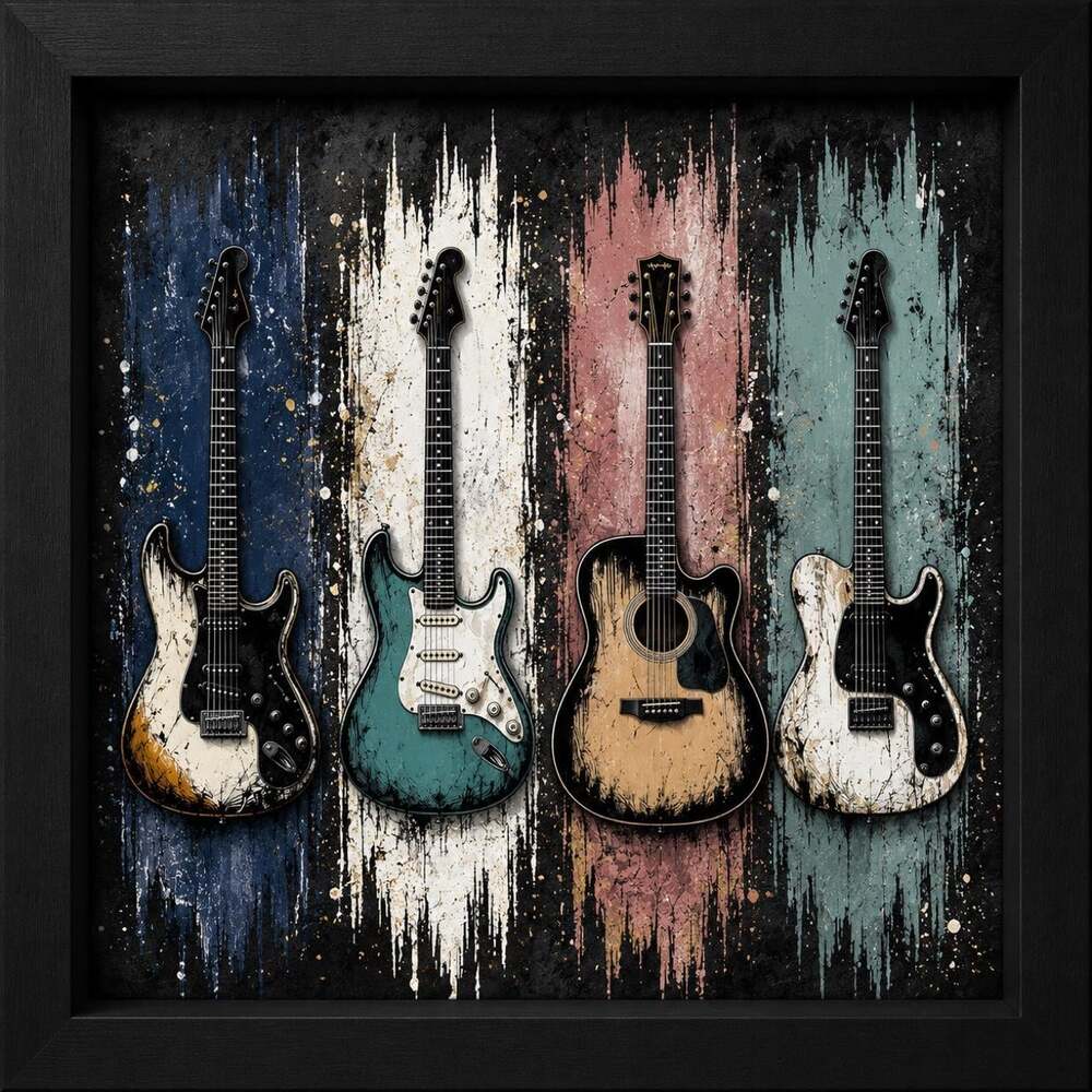 8 X 8 Black Framed Vintage Guitar 655 C